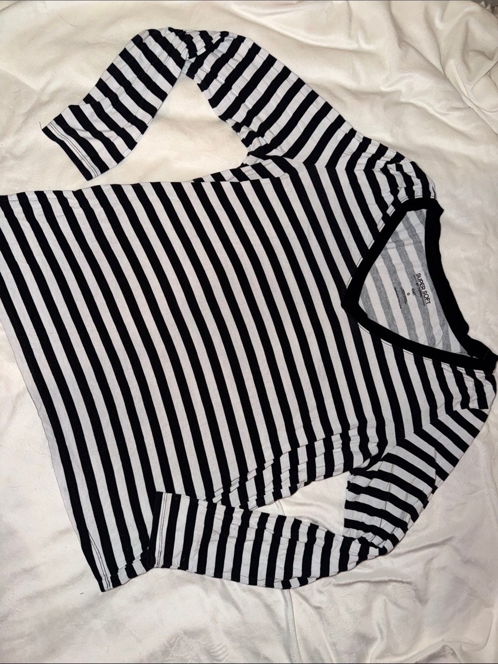 torrid Black and White Striped Long Sleeve V-Neck Tee